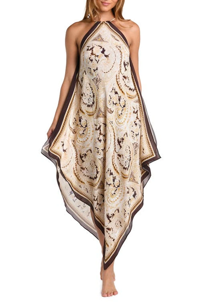 L'AGENCE Elise Paisley Halter Cover-Up Midi Dress Chocolate at Nordstrom,