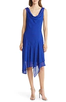 Connected Apparel Swiss Dot Asymmetric Chiffon Midi Dress Deep Cobalt at Nordstrom,