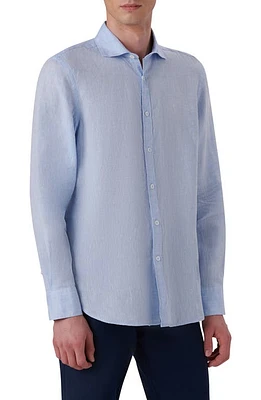 Bugatchi Shaped Fit Solid Linen Button-Up Shirt in Sky at Nordstrom, Size Xx-Large