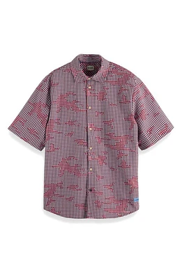 Scotch & Soda Relaxed Fit Burnout Check Short Sleeve Button-Up Shirt Navy Multi at Nordstrom,