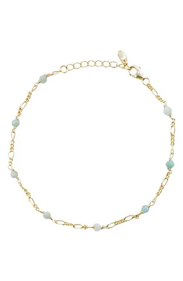 Argento Vivo Sterling Silver Stone Figaro Chain Anklet in Gold at Nordstrom