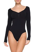 SKIMS Seamless Sculpt Long Sleeve Low Back Brief Bodysuit Onyx at Nordstrom,