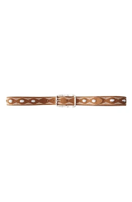 MANGO Embroidered Leather Belt Brown at Nordstrom,