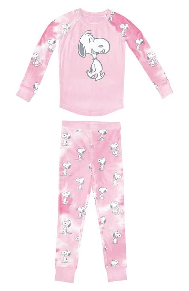 Munki Kids' Peanuts Snoopy Tie Dye Fitted Pajamas Pink at Nordstrom,