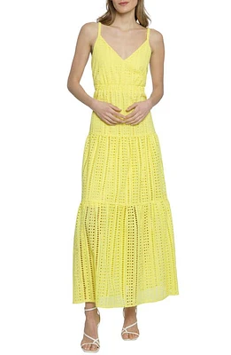 DONNA MORGAN FOR MAGGY Cutout Tiered Eyelet Maxi Sundress Yellow at Nordstrom,