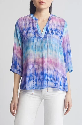 APNY Tie Neck Top Blue/ Multi at Nordstrom