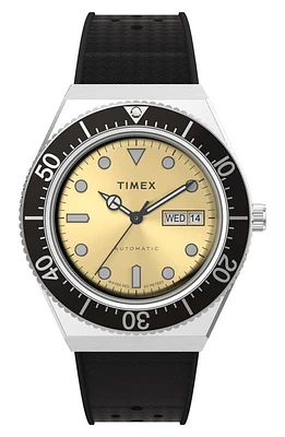 Timex M79 Automatic Rubber Strap Watch, 40mm in Stainless Steel/black at Nordstrom