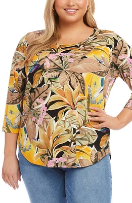 Karen Kane Floral Print Knit Shirttail Top Yellow at Nordstrom