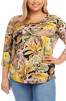 Karen Kane Floral Print Knit Shirttail Top Yellow at Nordstrom