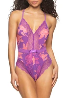 Black Bow Henny Satin & Lace Thong Bodysuit at Nordstrom,