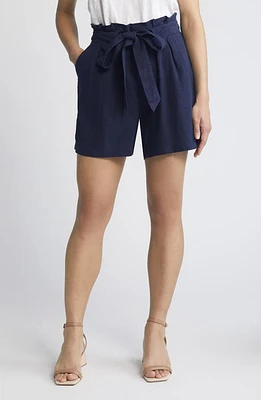 caslon(r) Tie Waist Linen Blend Shorts Navy Blazer at Nordstrom,