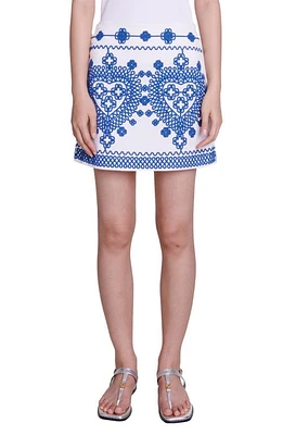 maje Jhodes Embroidered Cotton Miniskirt in White/Blue at Nordstrom, Size 0