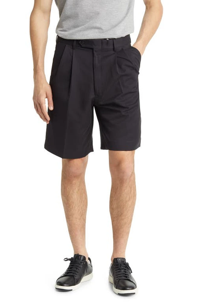 Berle Microfiber Pleated Shorts Black at Nordstrom,