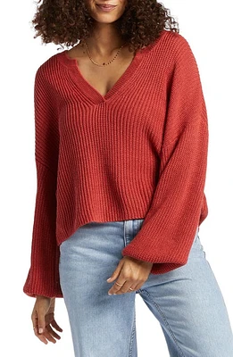 Billabong No Worries Relaxed Fit Split Neck Sweater Red Rock at Nordstrom,