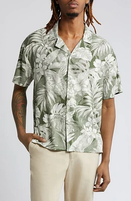 Native Youth Botanical Boxy Camp Shirt Green Floral at Nordstrom,