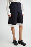 EENK Lace Hem Slit Wool Blend Suit Shorts Navy at Nordstrom,