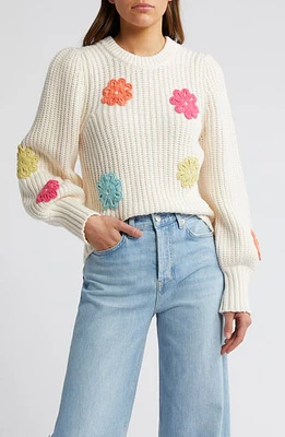 Rails Romi Floral Crochet Accent Crewneck Sweater Ivory Multi Daisies at Nordstrom,