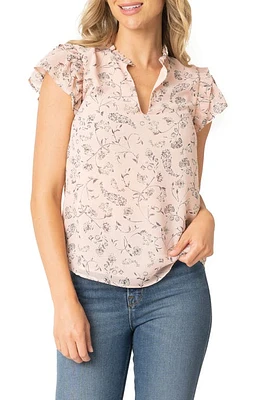 GIBSONLOOK Print Flutter Sleeve Top Pale Pink Bouquet at Nordstrom,