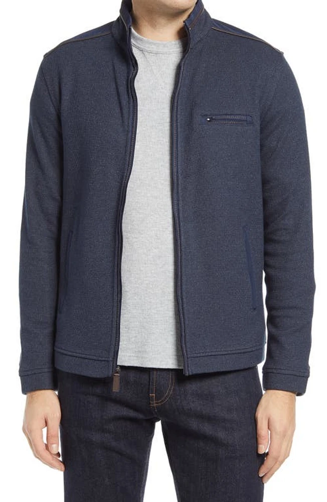 Johnston & Murphy Mélange Knit Zip-Up Jacket Navy at Nordstrom,