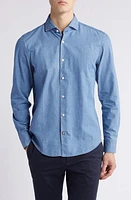 BOSS Hal Casual Fit Denim Dress Shirt Medium Blue at Nordstrom,