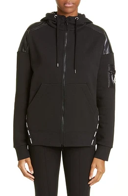 Moncler Logo Tape Mixed Media Zip Hoodie in Black at Nordstrom, Size Large