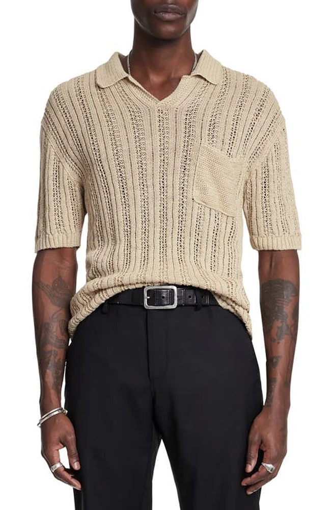 John Varvatos Odin Short Sleeve Textured Linen Sweater at Nordstrom,