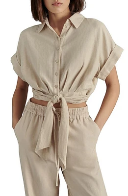 Steve Madden Tori Tie Front Cotton & Linen Button-Up Shirt Natural at Nordstrom,