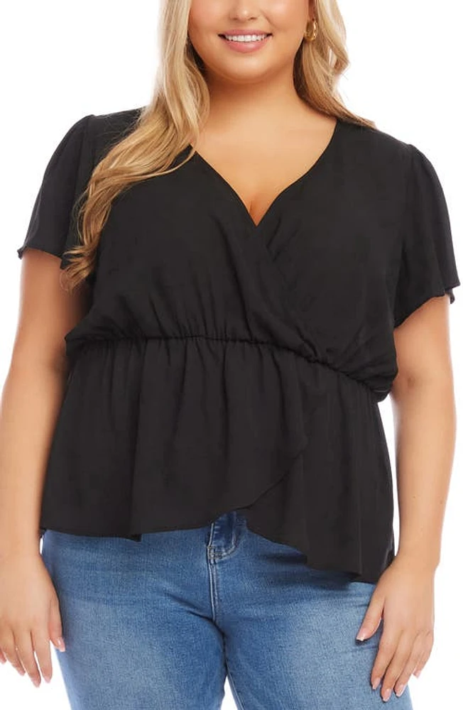 Karen Kane Faux Wrap Crepe Top in Black at Nordstrom, Size 3X