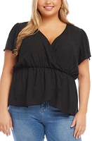 Karen Kane Faux Wrap Crepe Top in Black at Nordstrom, Size 3X