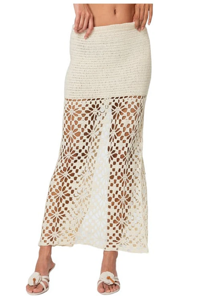 EDIKTED Ida Semisheer Crochet Maxi Skirt Cream at Nordstrom,