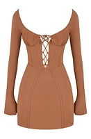 Mistress Rocks Flared Long Sleeve Corset Minidress Walnut at Nordstrom, A