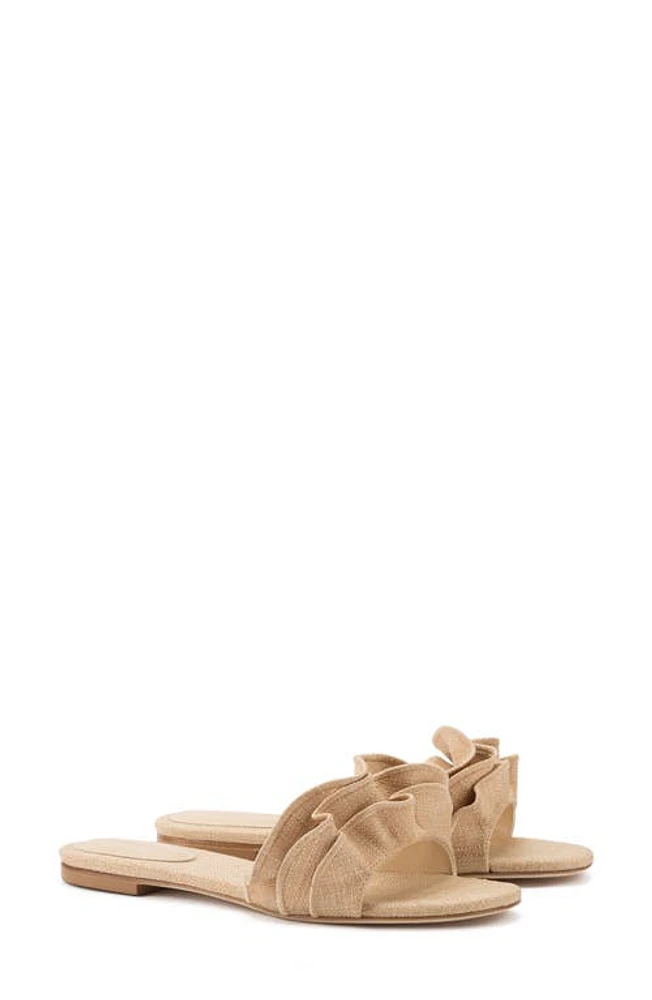 Larroudé Ivy Ruffle Raffia Slide Sandal Beige at Nordstrom,