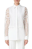 Akris punto Kaleidoscope Guipure Lace Overlay Long Sleeve Cotton Blouse in 011 Cream at Nordstrom, Size 6