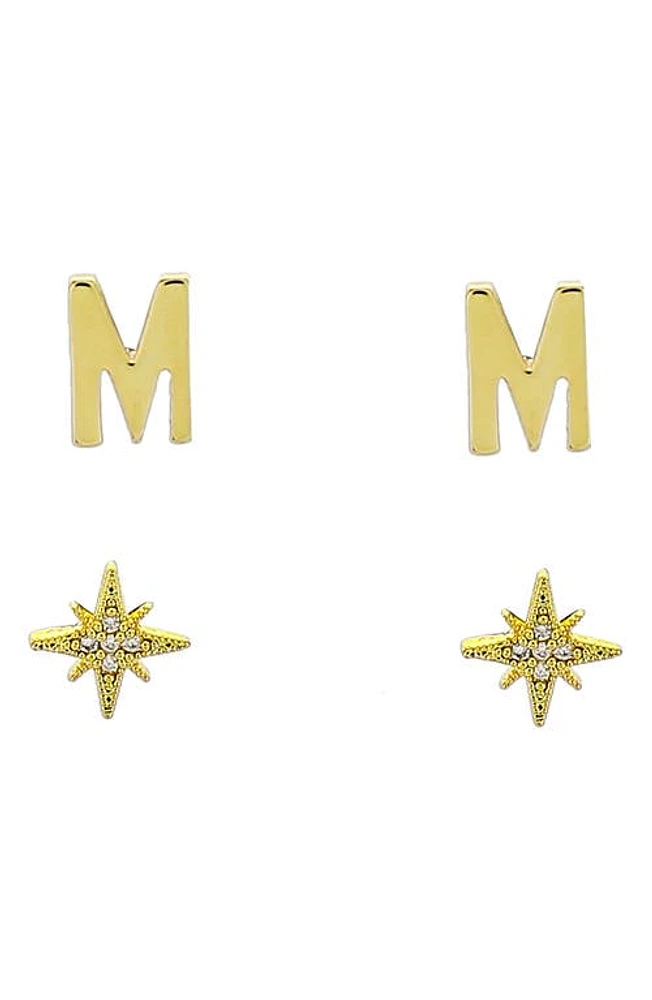 Panacea Initial Starburst Set of 2 Stud Earrings in Gold- at Nordstrom