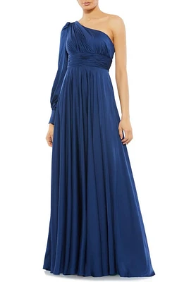 Mac Duggal One-Shoulder Long Sleeve Satin Gown at Nordstrom,