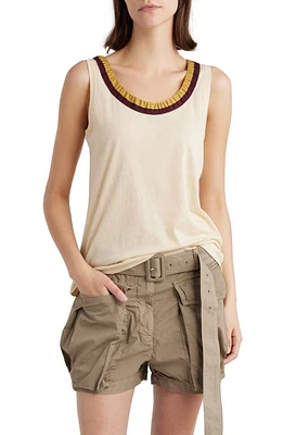 Dries Van Noten Rugby Stripe Trim Cotton Tank Top Cream 100 at Nordstrom,