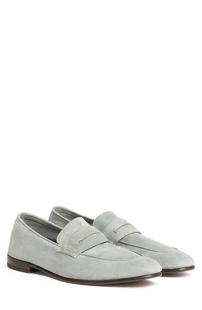 ZEGNA L'Asola Suede Penny Loafer in Light Sage at Nordstrom, Size 12Us