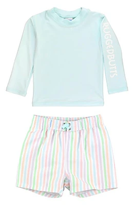 RuggedButts Long Sleeve Two-Piece Rashguard Swimsuit Rainbow Stripe at Nordstrom,