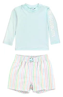 RuggedButts Long Sleeve Two-Piece Rashguard Swimsuit Rainbow Stripe at Nordstrom,