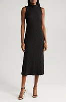 halogen(r) Puckered Cotton Blend Midi Dress Rich Black at Nordstrom,