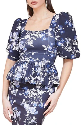 Marciano Alexis Floral Peplum Blouse in Blue at Nordstrom, Size Small