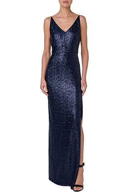 Akris V-Neck Sequin Column Gown in Navy at Nordstrom, Size 10