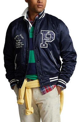 Polo Ralph Lauren Satin Varsity Bomber Jacket Aviator Navy at Nordstrom,