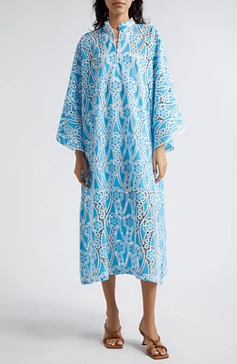 La Vie Style House Floral Lace Maxi Cover-Up Caftan in Cyan Blue at Nordstrom