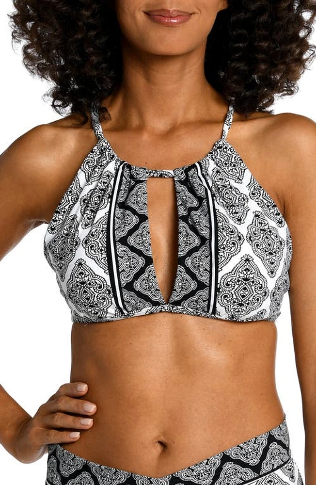 La Blanca Oasis High Neck Keyhole Bikini Top Black/White at Nordstrom,