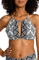 La Blanca Oasis High Neck Keyhole Bikini Top Black/White at Nordstrom,