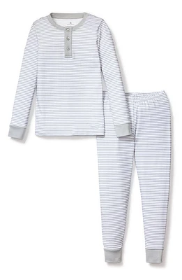 Petite Plume Kids' Stripe Fitted Two-Piece Pima Cotton Pajamas Grey at Nordstrom,