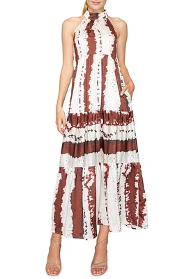 MELLODAY Mock Neck Tiered Maxi Dress Bone Brown Abstract at Nordstrom,