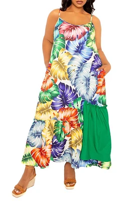 BUXOM COUTURE Palm Print Blocked Maxi Sundress Multi at Nordstrom,