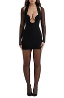 HOUSE OF CB Holly Plunge Long Sleeve Minidress Black at Nordstrom,